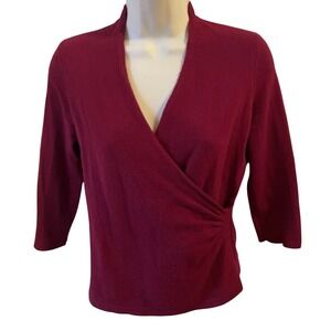 $298 ANN TAYLOR Red
Cashmere Wrap Sweater V Neck 3/4 Sleeve Top Sz Medium Petite